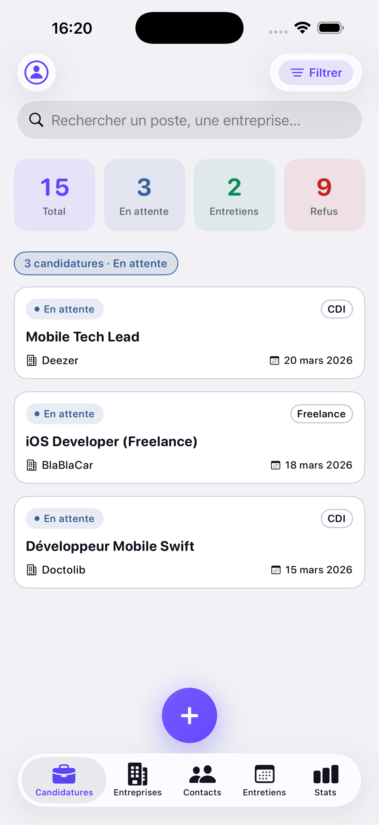 Tableau de bord Candilog